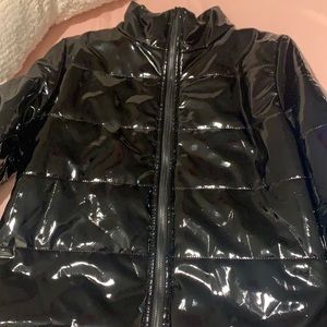 BLACK LEATHER PUFFER COAT